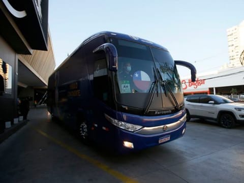 The Chile team-bus at the Hotel Gran Odara, Goiana, Brazil. Chile's soccer federation admitted Sunday that members of its Copa America squad had violated the tournament's coronavirus protocols.