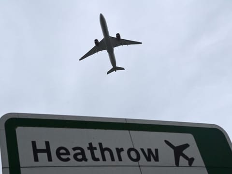 An aircraft takes off at Heathrow Airport in London. 