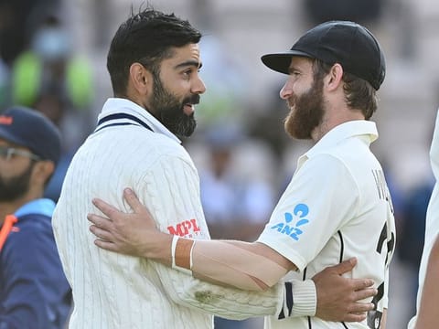 Virat Kohli (left), whose team lost a tense final to Kane Williamson's New Zealand, has promised to bounce back against England which launches the second cycle of World Test Championship. 