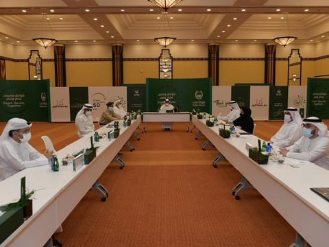 Officials from Dubai’s Supreme Committee of Crisis and Disaster Management during the meeting today.  