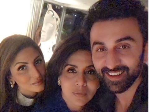 Neetu Kapoor with her children Ranbir and Riddhima