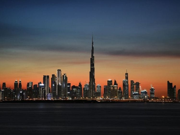 A magnificent view of Dubai skyscrapers from Dubai Creek Harbour