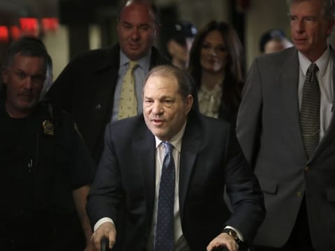 Harvey Weinstein arrives at a Manhattan courthouse for his rape trial in New York, Monday, Feb. 24, 2020. 
