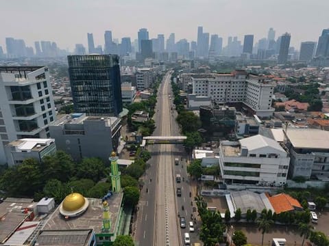 A road leading to the city centre usually filled with traffic is pictured deserted in Jakarta, after the government imposed restrictions two weeks ago on public activities to reduce the spread of COVID-19. 