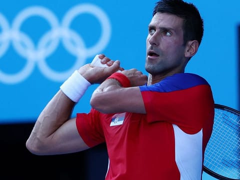 Novak Djokovic of Serbia in action during his first-round match against Hugo Dellien 