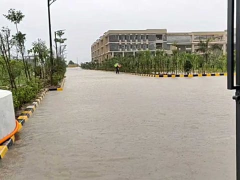 A waterlogged road in Rajanna Sircilla in Telangana on Friday, July 23, 2021. 