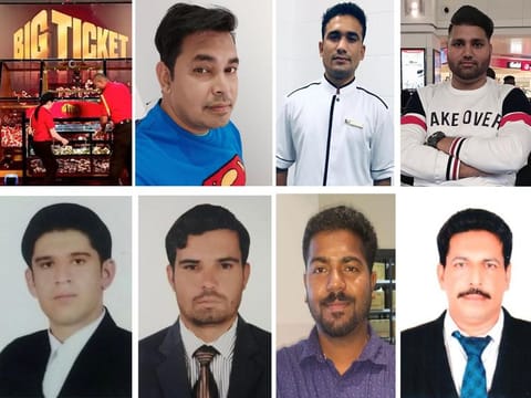 Clockwise from top left (second frame onwards): Dilshad Ahmed, Karanjeet Nagra, Manish Kumar, Noushad, Renjith Somarajan, Wahid Zaman and Mohammad Mostafa Sohraby.  