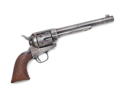 The Colt single action revolver used by Sheriff Pat Garrett to kill US outlaw Billy the Kid in July 1881 in New Mexico is seen in an undated photo before an auction at Bonhams in Los Angeles, California