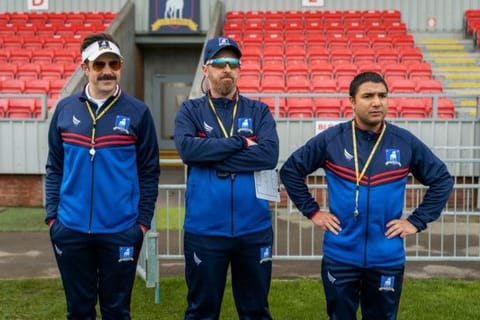 Jason Sudeikis, Brendan Hunt and Nick Mohammed in 'Ted Lasso'.