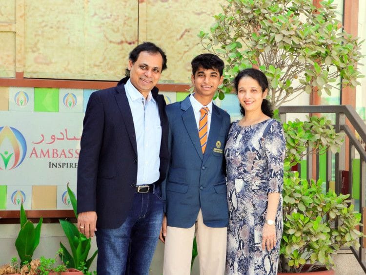 Nishil Agarwal from Ambassador School, with his parents Mamta Agarwal and Mukund Agarwal-1627827413700