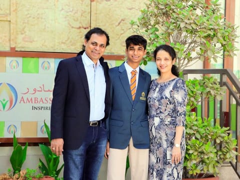 Nishil Agarwal from Ambassador School, with parents Mamta Agarwal and Mukund Agarwal, after his ICSE results
