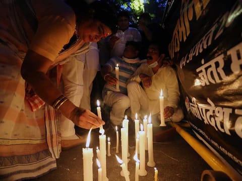 Indian Youth Congress activists lighting candles during a march after a minor girl was allegedly raped and murdered, in New Delhi on August 4, 2021. Photo for illustrative purpose.