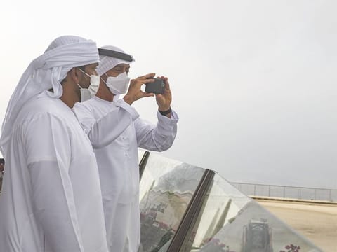 Sheikh Mohamed bin Zayed Al Nahyan (right) during the visit to Al Suhub Rest House in Khor Fakkan. 