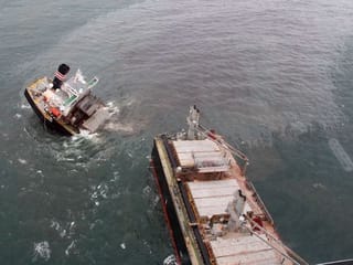 Photos: Ship snaps in two off Japan coast, crew safe