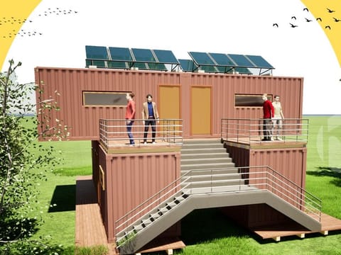 The model of Space Era  comprises portable  quarantine/vaccination  facilities, medical supply  units, ICU wards,  general wards, parking  areas, and cabins