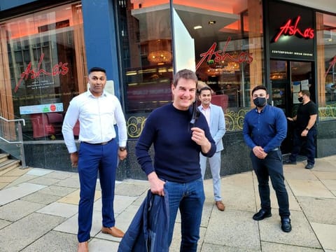 Tom Cruise at Asha's restaurant in Birmingham.