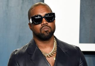 Kanye West arrives at the Vanity Fair Oscar Party in Beverly Hills, Calif., on Feb. 9, 2020.