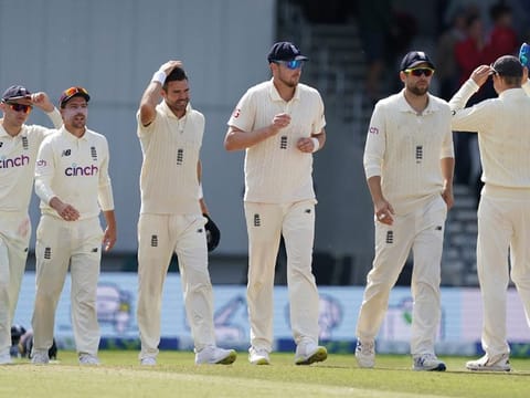 England players walk off the field after their win on the fourth day of third Test match against India at Headingley on Saturday.