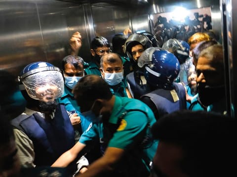  The commotion outside the courtroom on August 31, 2021.