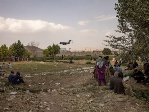 A C-17 US military plane at the international airport in Kabul, Afghanistan. The last American flight from Afghanistan on Aug. 30, 2021 left behind a host of unfulfilled promises 