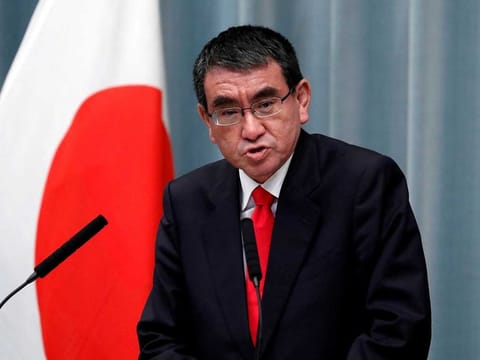 Taro Kono, Japan's regulatory reform and vaccine minister, in Tokyo on March 29, 2021. 