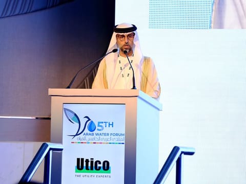 Suhail Al Mazrouei, UAE Minister of Energy and Infrastructure, during the opening of the three-day fifth Arab Water Forum in Dubai on today. 