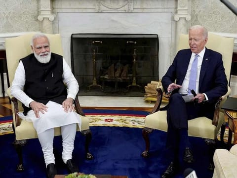 India's Prime Minister Narendra Modi with US President Joe Biden at the Oval Office of the White House (File)