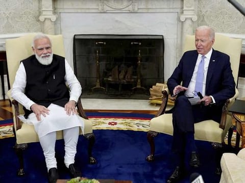 India's Prime Minister Narendra Modi with US President Joe Biden at the Oval Office of the White House (File)