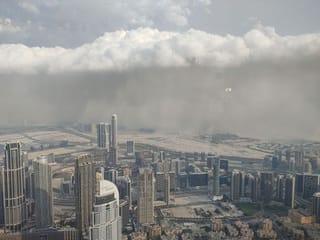 Photos: Sandstorm hits Dubai roads, Burj Khalifa, Expo site, Al Qasba in Sharjah and Fujairah mountains yesterday 
