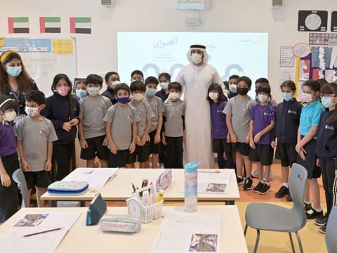 Sheikh Hamdan Bin Mohammad interacting with students at Dubai Schools Al Barsha on Sunday