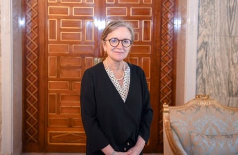 Newly appointed Prime Minister Najla Bouden Romdhane poses for a picture during her meeting with Tunisia's President Kais Saied, in Tunis, Tunisia September 29, 2021. 
