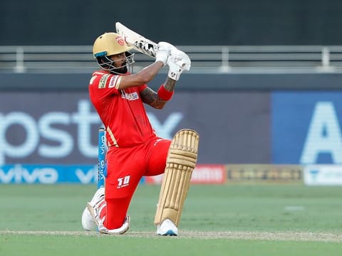 KL Rahul of the Punjab Kings in action against the Chennai Super Kings at the Dubai International Stadium on October 7, 2021. Rahul leads the six-hitting charts with 30.