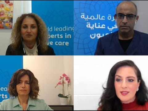 Clockwise: Dr Suhair Twaij, Consultant Ophthalmologist at Moorfields Eye Hospital Dubai; Dr Avinash Gurbaxani, Consultant Ophthalmic Surgeon in Uveitis and Medical Retinal Diseases and Cataract Surgery and Chief of Retina Service at Moorfields Eye Hospital Dubai;  Sally Moussa, Gulf News moderator; and Dr Luisa Sastre, Specialist Ophthalmologist in Medical Retina and Cataract Surgery at Moorfields Eye Hospital Dubai