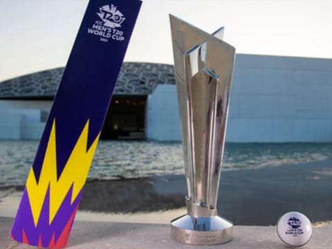 The ICC Men's T20 World Cup 2021 trophy at The Louvre Abu Dhabi ahead of the ICC Men’s T20 World Cup 2021 