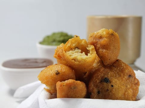 Moong dal pakodi or yellow lentil fritters  
