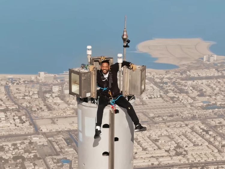 Will Smith at the top of the Burj Khalifa