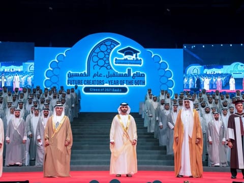 Sheikh Mansoor bin Mohammed bin Rashid Al Maktoum attended the graduation ceremony of 650 students from the Higher Colleges of Technology’s applied engineering programme at Expo 2020 Dubai today. 