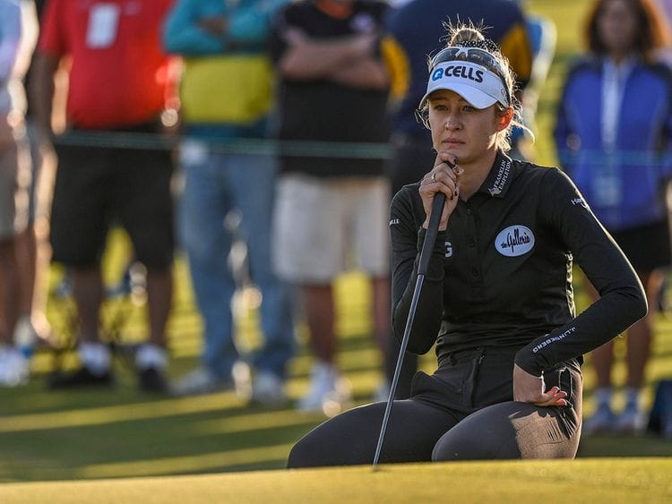 Nelly Korda during the first hole of sudden-death after a four-way tie in the LPGA Pelican Championship 
