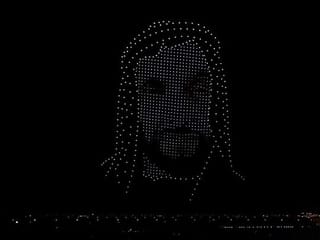 Aerial drone show displays the face of Sheikh Zayed on the skies of Al Wathba