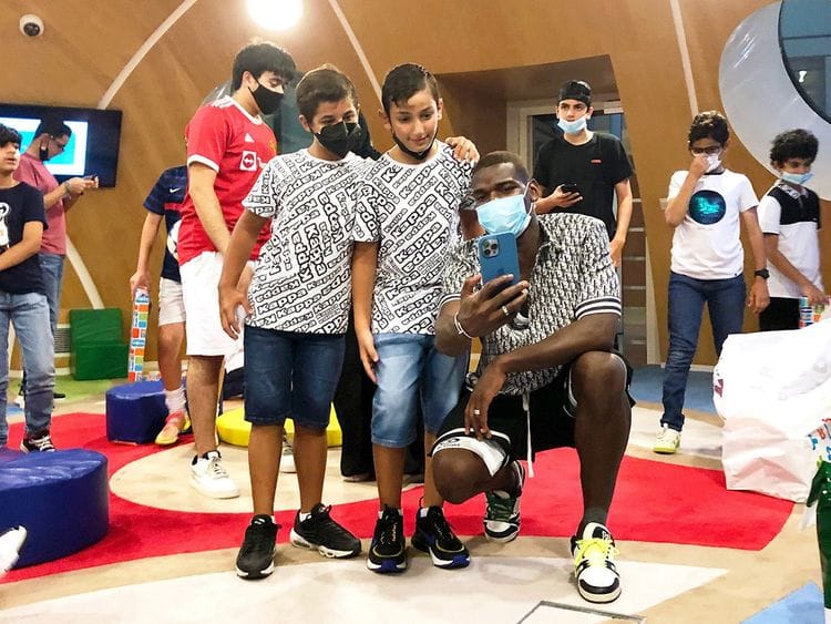 France and Manchester United superstar Paul Pogba with patients at Al Jalila Children’s Specialty Hospital in Dubai