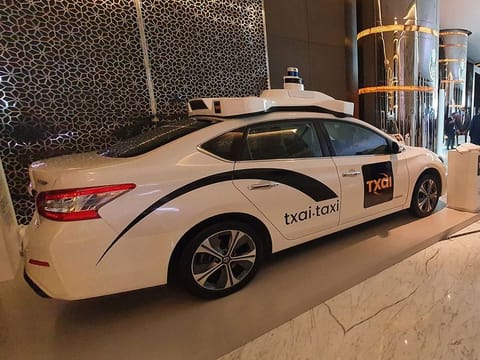 A driverless taxi from 'Txai' at Abu Dhabi Smart City Summit on Tuesday 