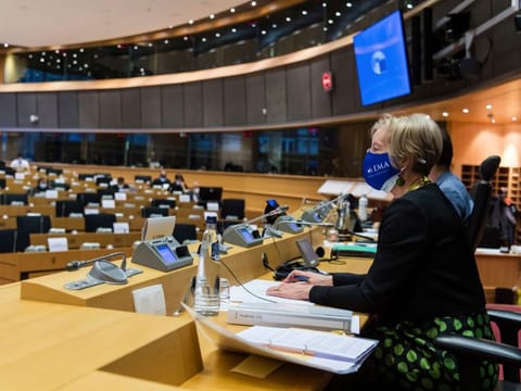 Executive Director of the European Medicines Agency (EMA) Emer Cooke speaks during an Environment, Public Health and Food Safety (ENVI) Committee at the European parliament in Brussels, on November 30, 2021. Cooke gave an update on the situation around COVID-19 vaccines, including reviews, authorizations for pediatric use and boosters, as well as recent developments in COVID-19 therapeutics and the general epidemiological situation in the EU. 