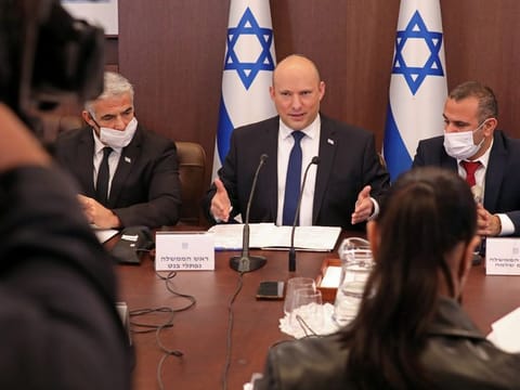 Israeli Prime Minister Naftali Bennett chairs a weekly cabinet meeting in Jerusalem on December 5, 2021.  