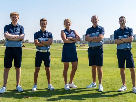 The Pros line up at the new-look Falcon Performance Institute in Abu Dhabi Golf Club.