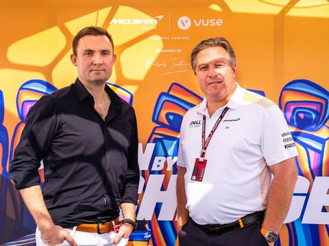 Zak Brown, right, CEO at McLaren Racing and John Beasley, Global Head of Brand Building, BAT