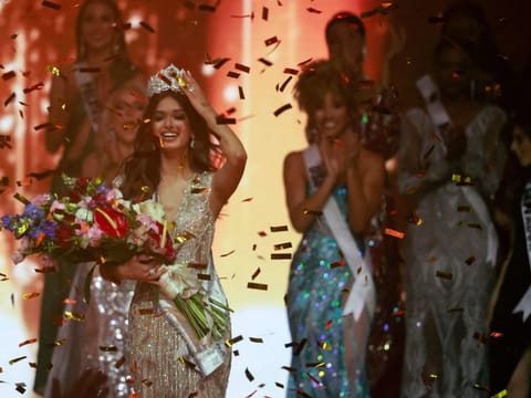 File photo: Miss India, Harnaaz Sandhu, is crowned Miss Universe during the 70th Miss Universe beauty pageant in Israel's southern Red Sea coastal city of Eilat on December 13, 2021. 