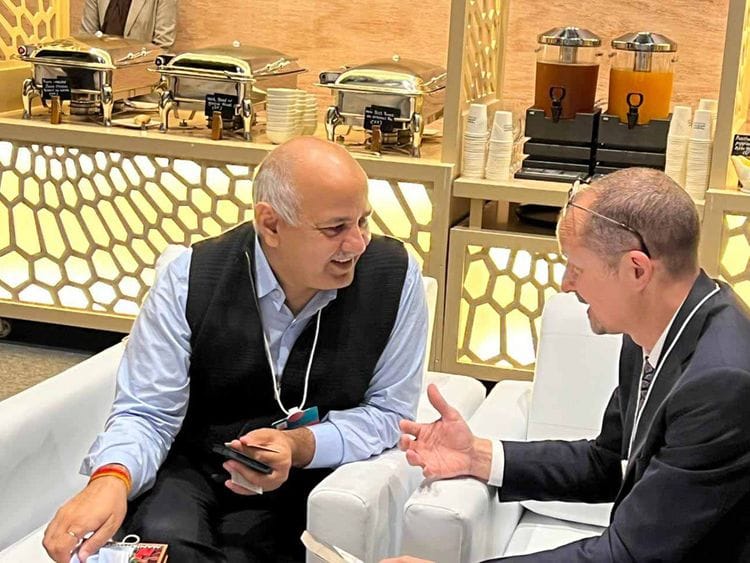 Manish Sisodia (left) with Jeff Maggioncalda , CEO, Coursera, at the Education Rewired conference in Dubai on Thursday.