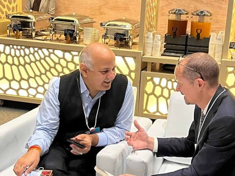 Manish Sisodia (left) with Jeff Maggioncalda , CEO, Coursera, at the Education Rewired conference in Dubai on Thursday.