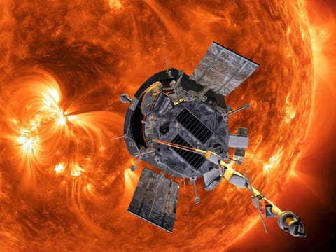 This image made available by Nasa shows an artist's rendering of the Parker Solar Probe approaching the Sun.  