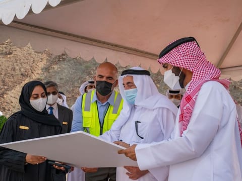 Dr Sheikh Sultan inspects various development projects in Kalba on Thursday. Officials from department concerned brief him about the upcoming projects including the Hanging Gardens. 